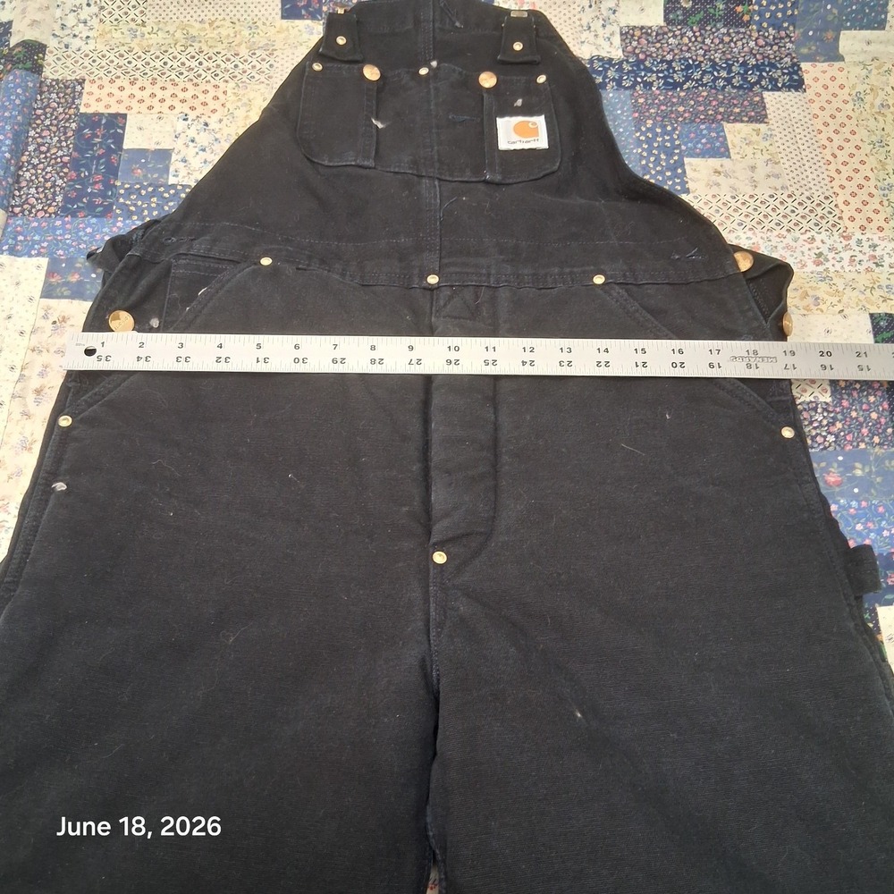 Vintage 2002 Carhartt R03 BLK Insulated Black Double Knee Overall Bibs Sz 32x32 - Picture 9 of 15
